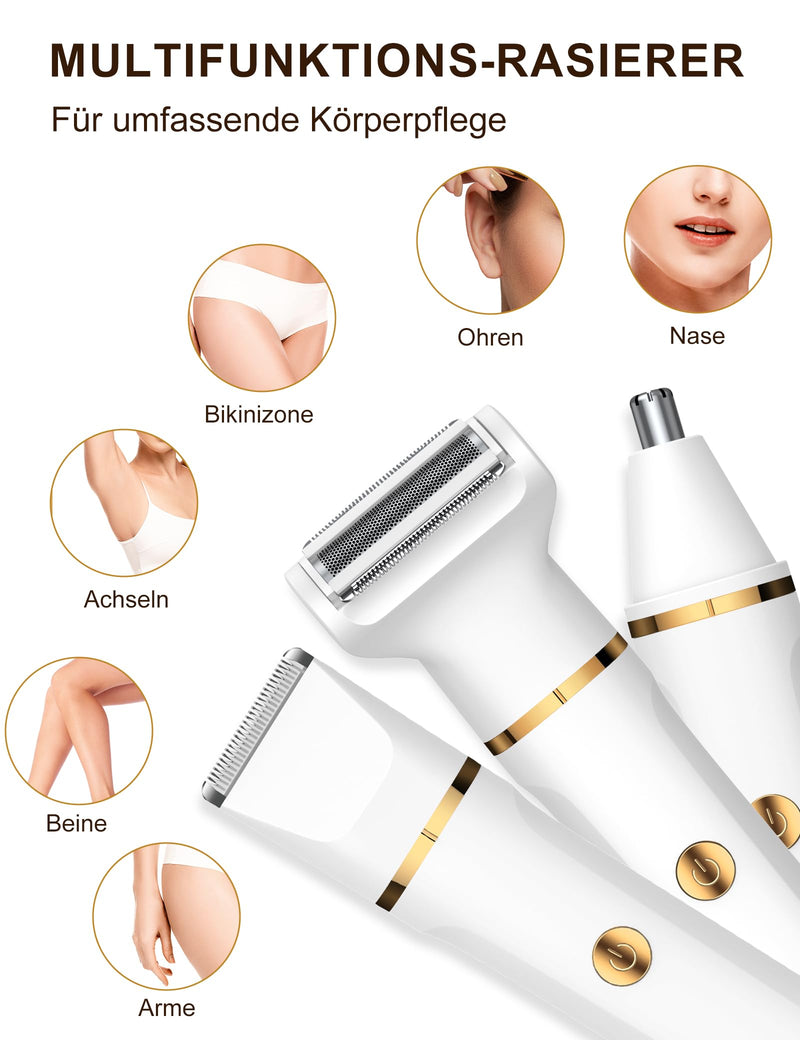 [Australia] - Women's razor, 3-in-1 intimate razor for women for legs, arms, armpits and bikini area, rechargeable with USB charging station, waterproof for wet and dry use, women's electric razor, white 