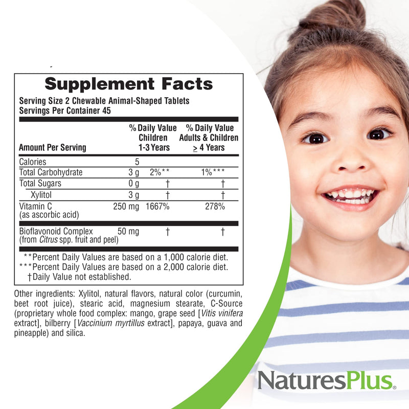 [Australia] - NaturesPlus Animal Parade Sugar-Free Children's Vitamin C, Natural Orange Juice Flavor - 90 Chewable Animal Shaped Tablets, Pack of 2 - Immune Support - Gluten Free - 90 Servings 