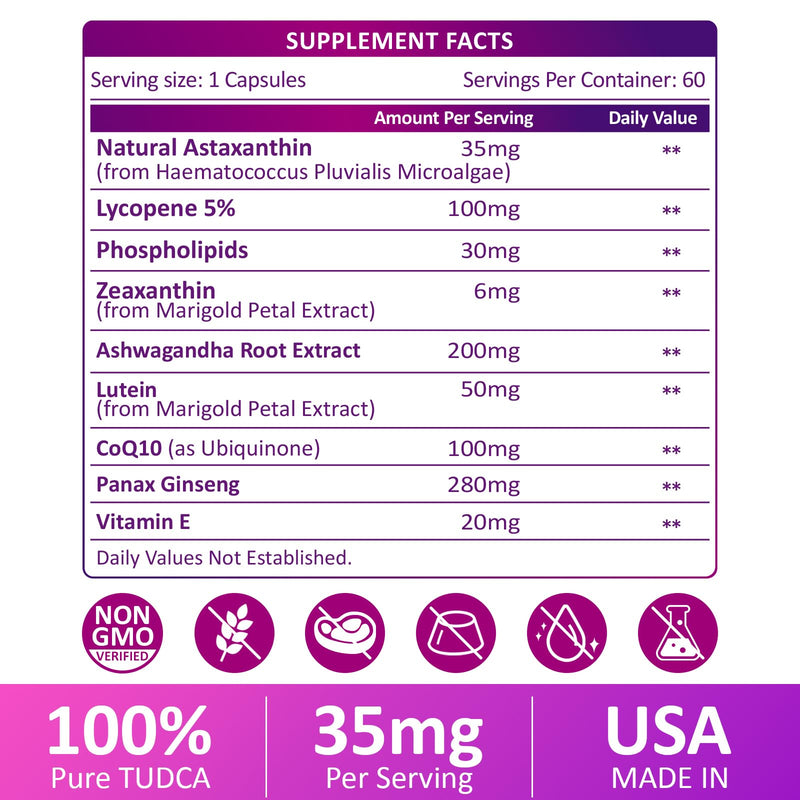 [Australia] - Liposomal Astaxanthin Supplement Complex 9-in-1 with Ashwagandha, Lycopene, Zeaxanthin, Antioxidant Supplement Support Eye, Skin & Joint Health, 60 Capsules 
