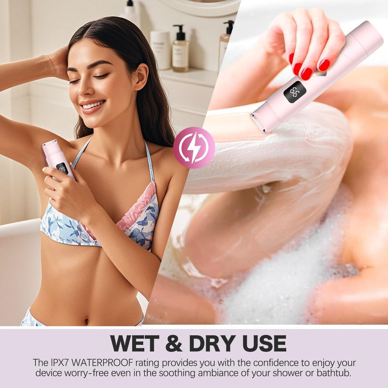 [Australia] - Bikini Trimmer for Women, 2 in 1 Electric Razors for Women, Pubic Body Hair Trimmer with Dual Ceramic Blades, Painless Hair Removal for Face, Body & Intimate Areas, IPX8 Waterproof 