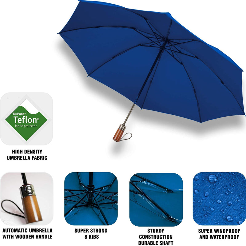 NEW 2 PCS Umbrellas for Rain Auto Open and Close Folding Umbrella Windproof Sturdy Unbreakable Umbrellas with Wooden Handle for Women Men - Bundle