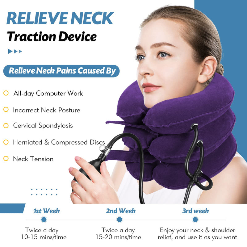 [Australia] - Neck Stretcher, Cervical Traction Device, Neck Traction Device, Neck Pain Relief, Adjustable Inflatable Neck Brace & Neck Stretcher Cervical Traction, Neck Decompression Home Use (Purple) Purple 
