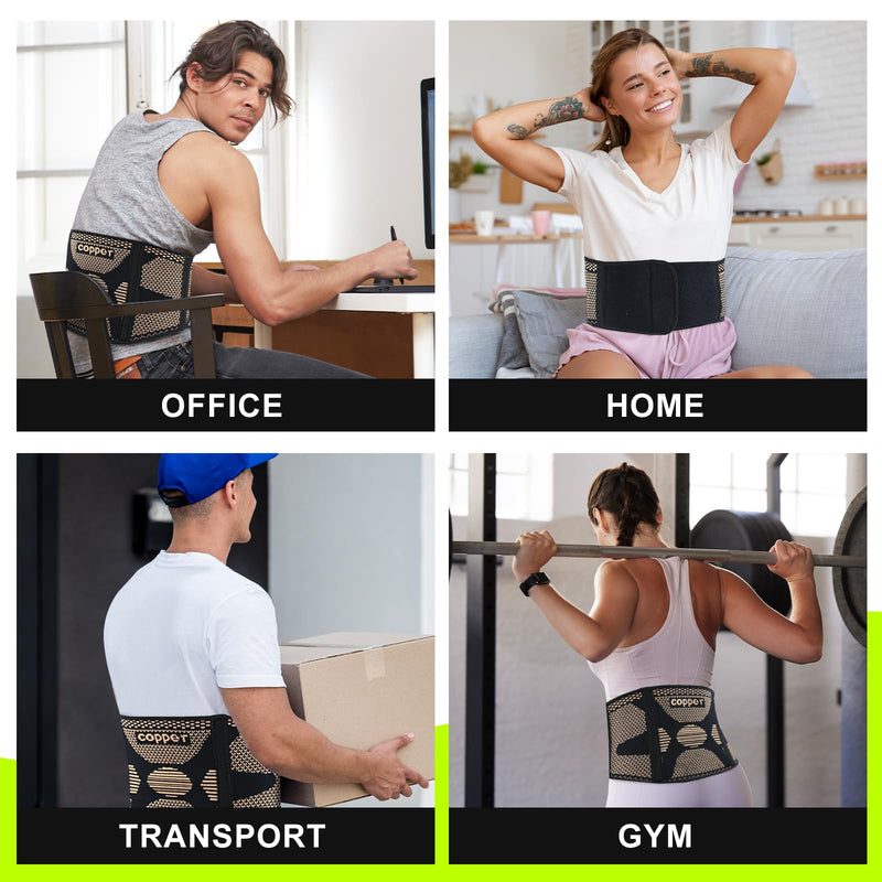 [Australia] - Copper Back Braces for Lower Back Pain, Breathable Lumbar Support Belt for Men and Women, Lower Back Brace for Herniated Disc, Sciatica, Scoliosis, Heavy Lifting (Black, Medium) Black 