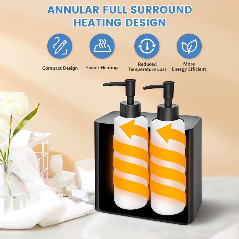 [Australia] - Massage Oil Warmer Double Bottle Professional Electric Lotion Digital Heater for SPA, Portable Oil Warmer Heated Cream for Beauty Salon Home, with ℃/℉ Switchable Display, Four Dispenser Bottle 