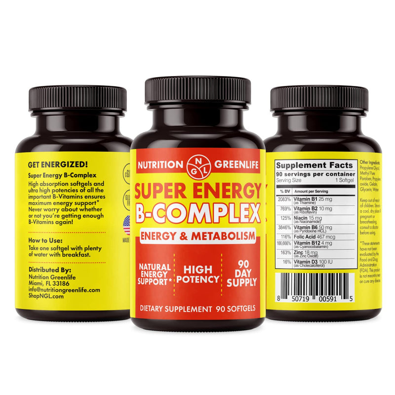 NGL Super Energy Vitamin B Complex Bioactive Cold Fill Soft gels for Max Potency & Absorption | Vitamin B Complex Plus Folic Acid, Zinc, Vitamin D | Energy, Fat Metabolism, Antioxidant 90 ct