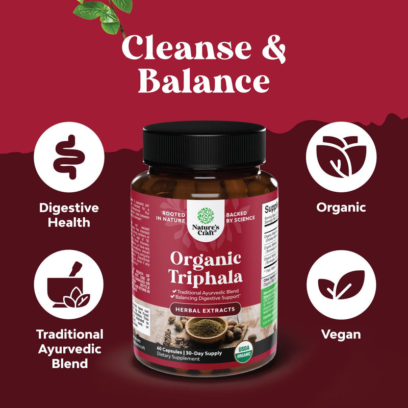 [Australia] - Digestive Triphala Capsules Organic Complex - Organic Triphala Colon Cleanser & Detox Digestive Health Supplement - Ayurvedic Complex for Gas Bloating & Constipation Relief for Women & Men (1 Month) 