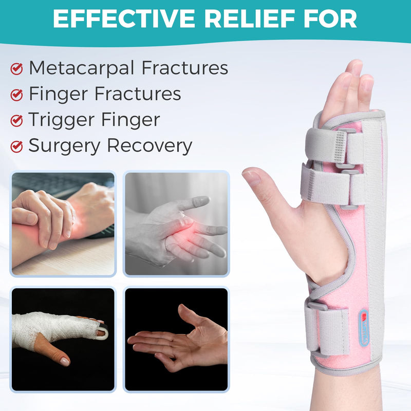 Trigger Finger Splint,Hand Brace with Finger Support,Right or Left Adjustable Hand Brace - Straightening for Trigger Finger, Injury, Fracture(PINK) pink