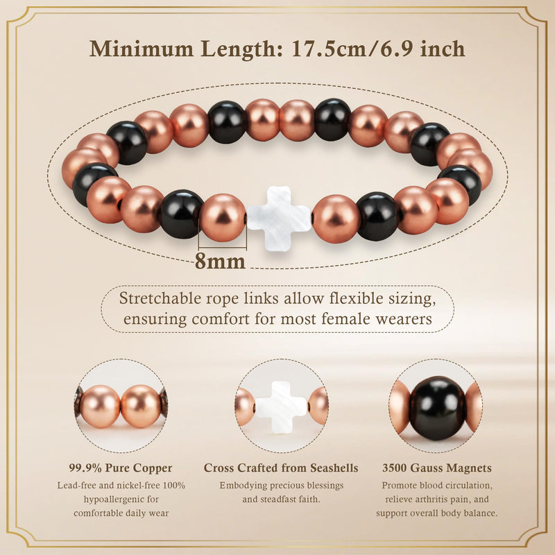 [Australia] - Copper Bracelets for Women and Men, Magnetic Bracelets for Women and Men with 3500 Gauss Magnetic Beads 99.9% Pure Cooper Christian Jewelry Pulsera de Cobre Para Hombres Copper Jewelry Women 6.5"-8" 