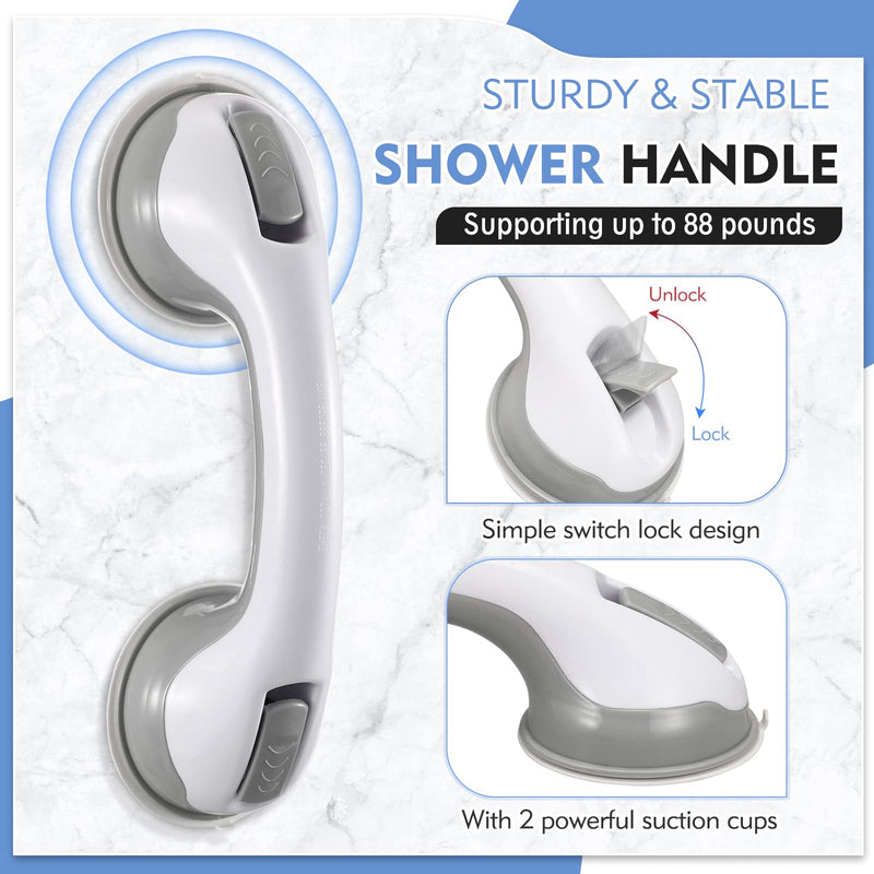 [Australia] - Grab Bars for Shower, 12 Inch Shower Handle Strong Suction Shower Grab Bar for Shower Chair Stool, Bathroom Safety Bar for Seniors, Elderly (2 Pack) 2 Suction Cups Gray 