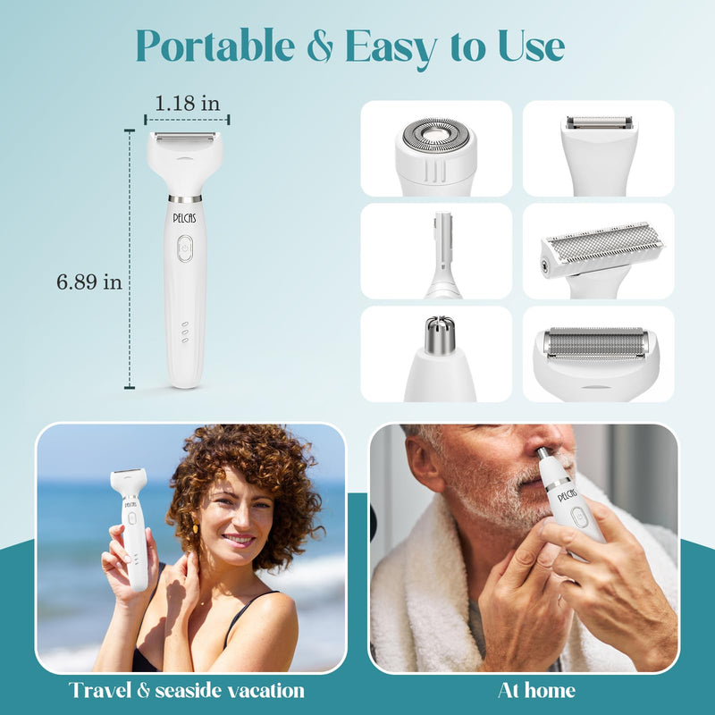 [Australia] - PELCAS Bikini Trimmer for Women Kit 6 in 1 Electric Shaver, Cordless Razors, Nose Hair Trimmer, Shaver for Women & Men Pubic Hair, Private Area, Legs, Face, Nose, Eyebrow, Body Hair Removal 
