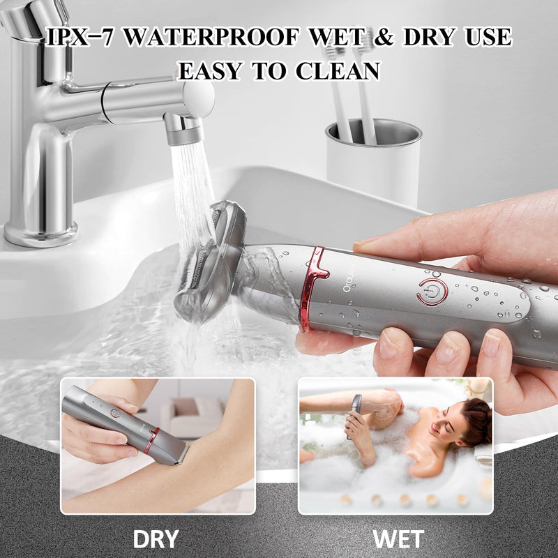 [Australia] - Electric Razors for Women, 3-in-1 Electric Lady Clipper Pubic Hair Trimmer-Painless Hair Removal Groomer Kit Rechargable Bikini Trimmer for Women with 3 Trimmer Heads, IPX7 Waterproof Gray & Chromed Red 