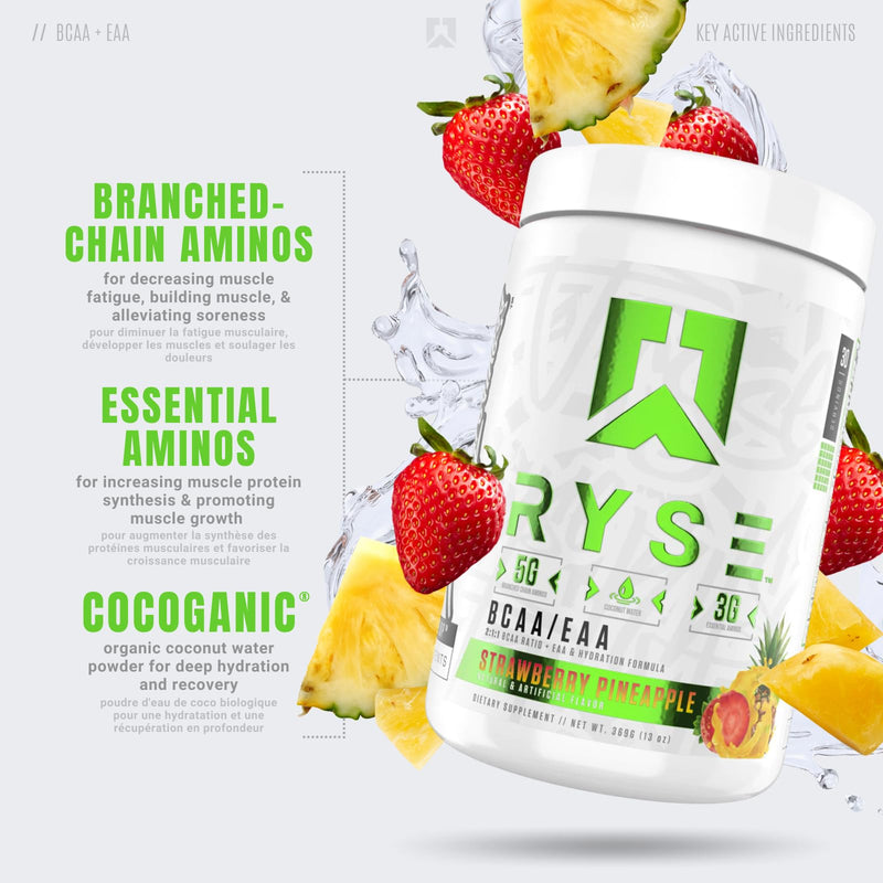 [Australia] - RYSE Up Supplements Core Series BCAA+EAA | Recover, Hydrate, and Build | with 5g Branched Chain Aminos and 3g Essential Aminos | 30 Servings (Strawberry Pineapple) Strawberry Pineapple 