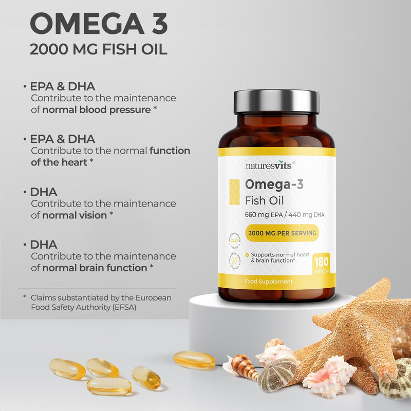 Omega 3 Capsules High Strength, 90 Serves - 660mg EPA and 440mg DHA - Fish Oil Supplements and Fatty Acids for Heart and Eye Health
