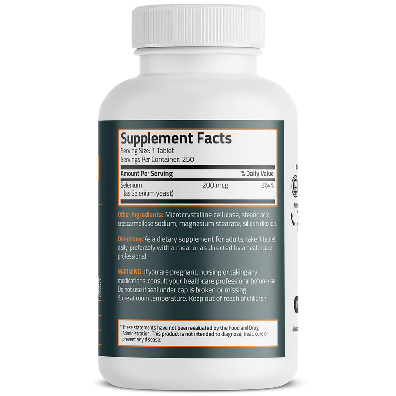 [Australia] - Bronson Selenium 200 mcg Immune & Antioxidant Support Essential Mineral, 250 Vegetarian Tablets 250 Count (Pack of 1) 