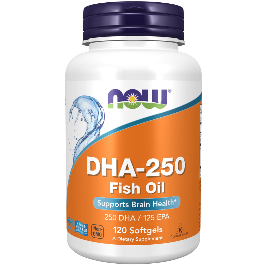 NOW Supplements, DHA-250 with 125 EPA, Molecularly Distilled, Supports Brain Health*, 120 Softgels 120 Count (Pack of 1)