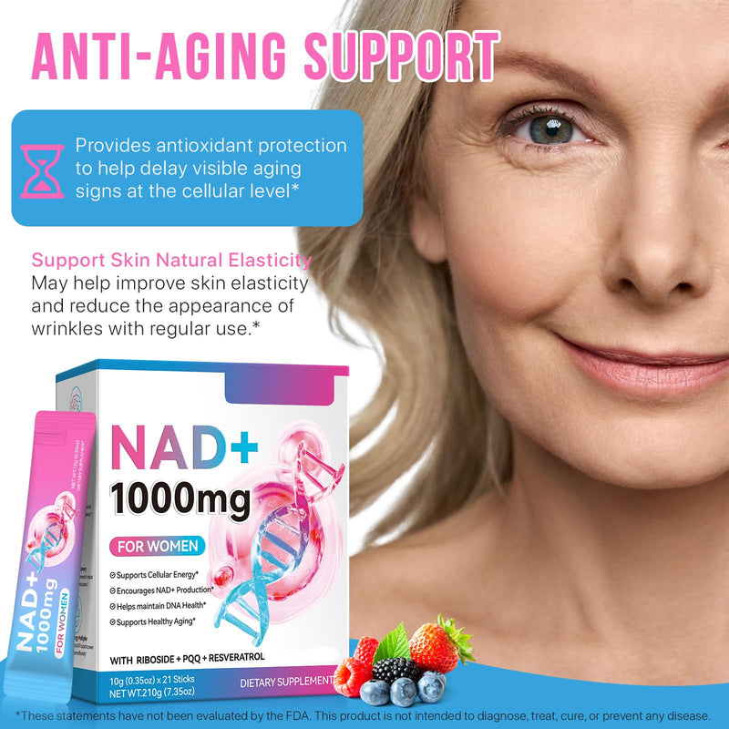 NAD+ Supplement for Women 1000mg, Ultra High Absorption, Liquid NAD+ Supplement for Delayed Skin Aging, Energy and Focus