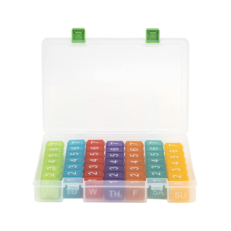e-Pill 7 Times a Day x 7 Day Weekly Pill Organizer with Magnetized Medication Chart & Dry Erase Pen – Large Rainbow Pill Box, Vitamin & Medicine Organizer with Storage Case