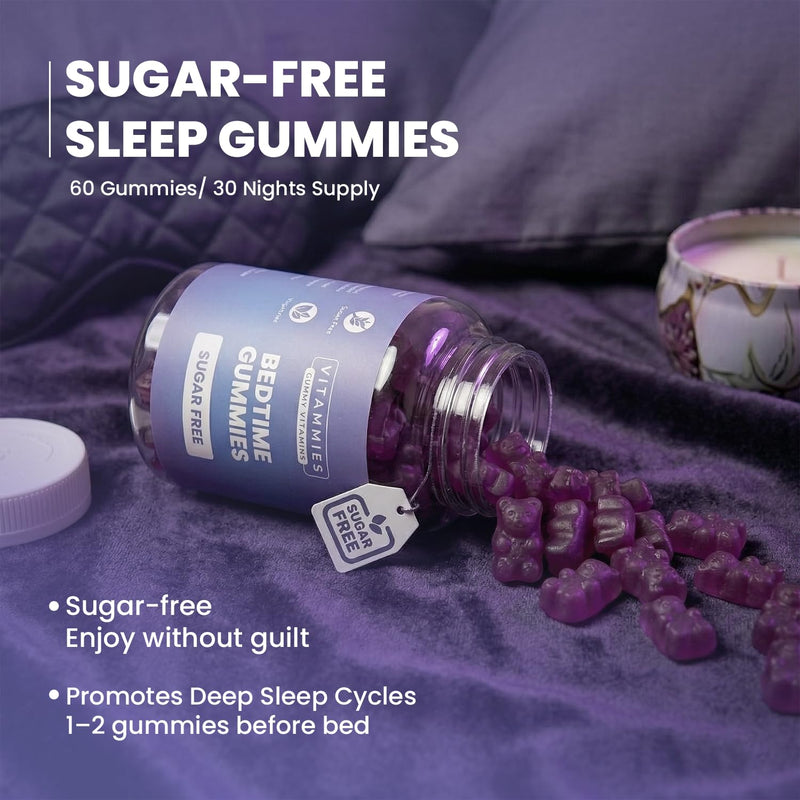 Vitammies Sugar-Free Sleep Gummies for Adults – Night Time Gummies with Magnesium &Calming Botanicals – Complement Your Evening Routine or Relax – Vegan Mixed Berry Flavour, 60 Chewable Bears