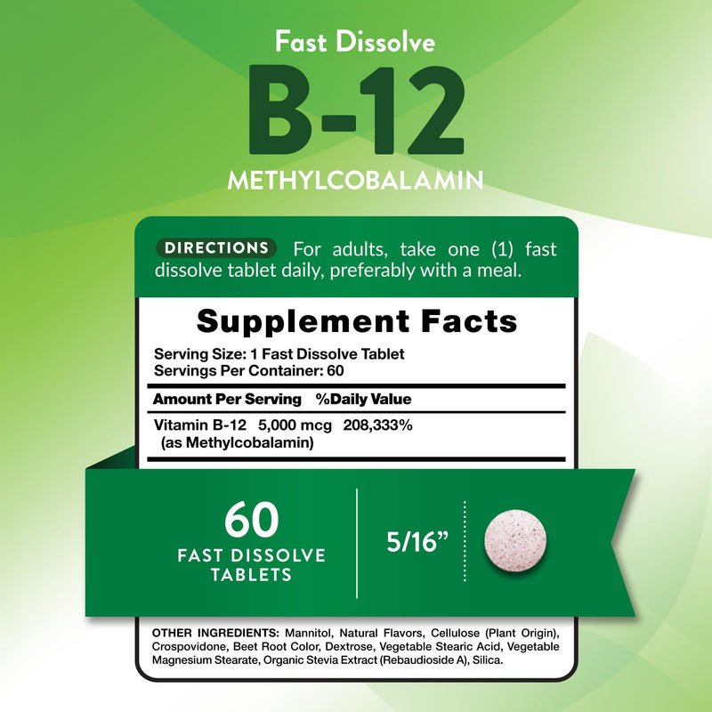 Nature's Truth B12 Vitamin | 5000 mcg | 60 Tablets | Fast Dissolve Natural Berry Flavor | Vegan, Non-GMO & Gluten Free Supplement