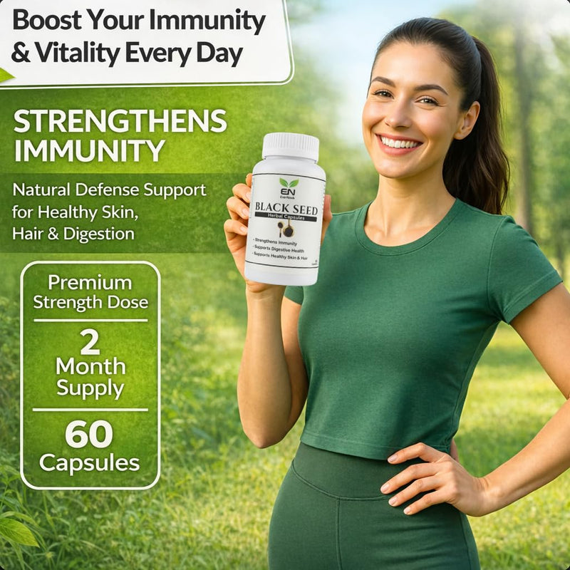 Black Seed Capsules 500mg – Nigella Sativa Extract Supplement – 60 Vegetarian Capsules – Black Cumin Seed Herbal Supplement for Immune Support, Digestive Health & Skin and Hair Support
