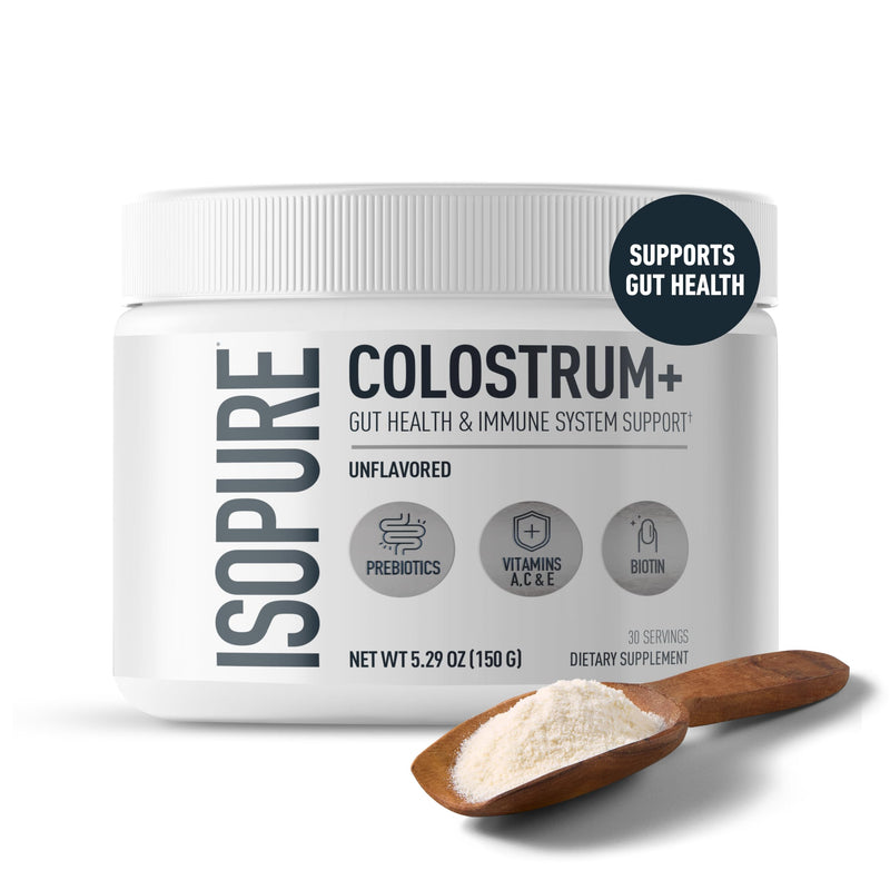 Isopure Colostrum + Gut Health & Immune System Support, 30 Servings (Pack of 1) | Supports Gut & Immune Health, 30 Servings, Made with Colostrum, 20+ Vitamins & Minerals, 1.37g Bimuno Prebiotic Fibers Unflavored 5.29 Ounce (Pack of 1)