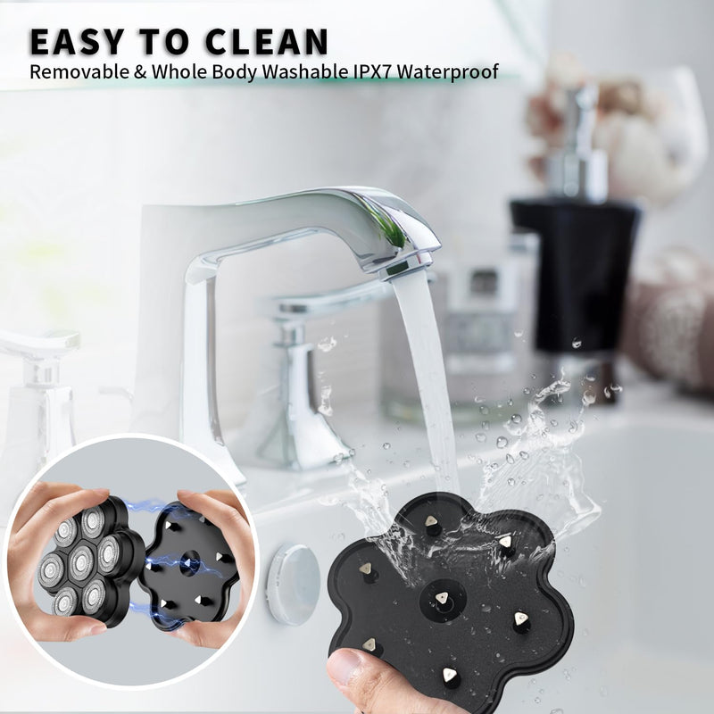 Magnetic Head Shaver Replacement Heads 7 Double Ring Waterproof Rotary Razor Blades for Bald Men Compatible with Freebird wyklaus shpavver(Black) Black1