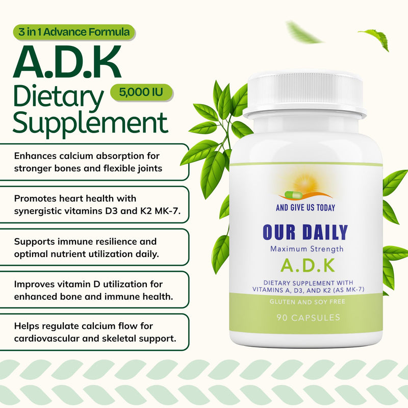 Daily Vites ADK Vitamin Supplement – Vitamins A, D3 & K2 (MK-7) for Bone Health, Calcium Absorption, Heart & Immune Support – Physician Formulated – Non-GMO, Gluten Free – 90 Capsules, 90 Servings 90 Count (Pack of 1)