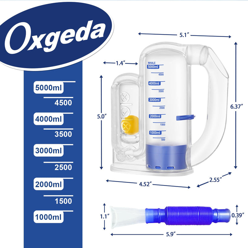 [Australia] - Incentive Spirometer, Breathing Exercise Device for Lungs, 5000ml Capacity for Deep Inhalation, Durable Medical-Grade PC Material | Airflow Indicator for Steady Inhalation Practice Blue 