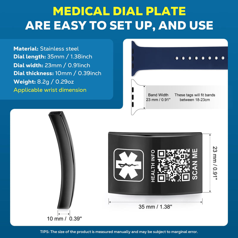 [Australia] - Upgraded Medical Bracelets Men Women with QR Code Medical Alert ID Bracelets - Titanium Steel Wristband Fits Wrists Up 8''-10'' - More Space Custom Emergency Med ID Info Smart watch - Medical Alert Tag Without Band - Black 