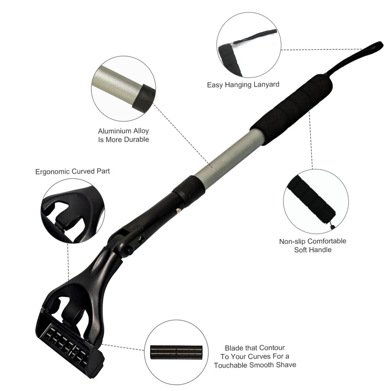 EASACE Back Hair Shaver for Men, DIY Body Grooming, Safety Blade, Extension Handle, Wet & Dry Use