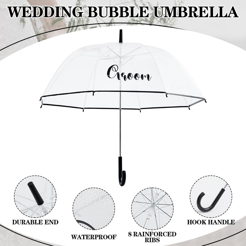 2 Clear Wedding Umbrellas, Large Bubble Wedding Umbrella for Bride and Groom with J Hook Handle Lightweight Bridal Umbrellas for Weddings Rain Outdoor Ceremony