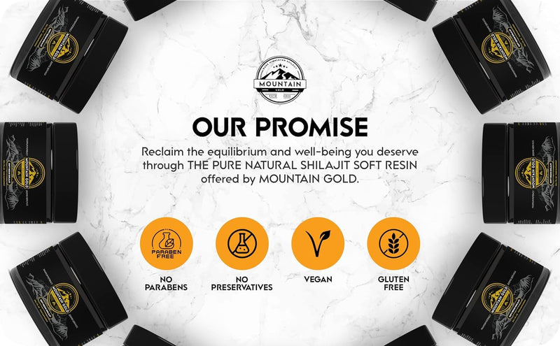 Mountain Gold Shilajit, Natural Himalayan Shilajit - 100% Pure, Rich in Fulvic Acid 77%, 84+ Trace Minerals, Lab Tested, 600mg Max Potency, Vegan 30 Grams