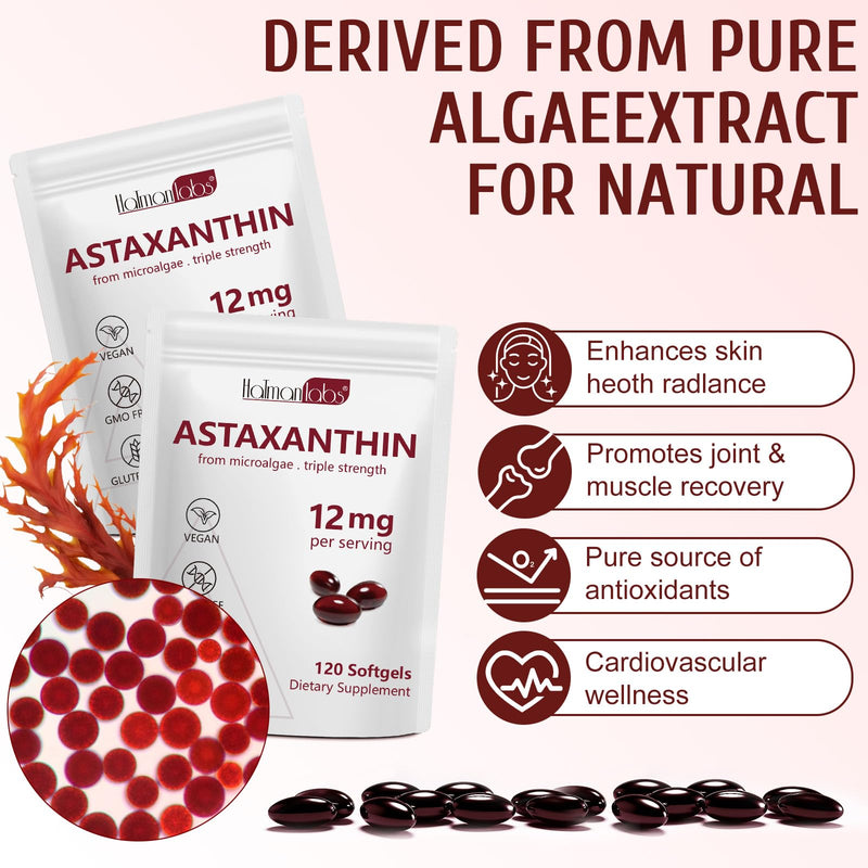 [Australia] - Astaxanthin 12mg, Premium Astaxanthin Antioxidant Supplements with Antioxidant Activity, Supports Eye, Immune, Skin Health, Internal Circulation-120 Softgels 