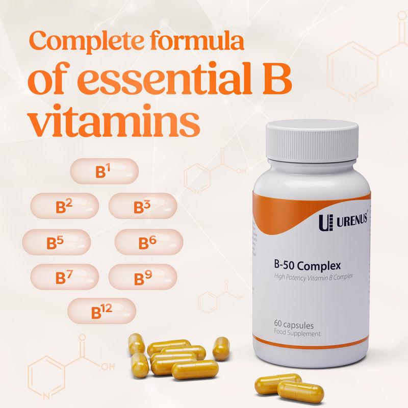 Vitamin B-50 Complex High Strength – Complete B-Vitamin Formula for Energy, Metabolism & Nervous System Support – 60 Vegan Capsules – Made in UK