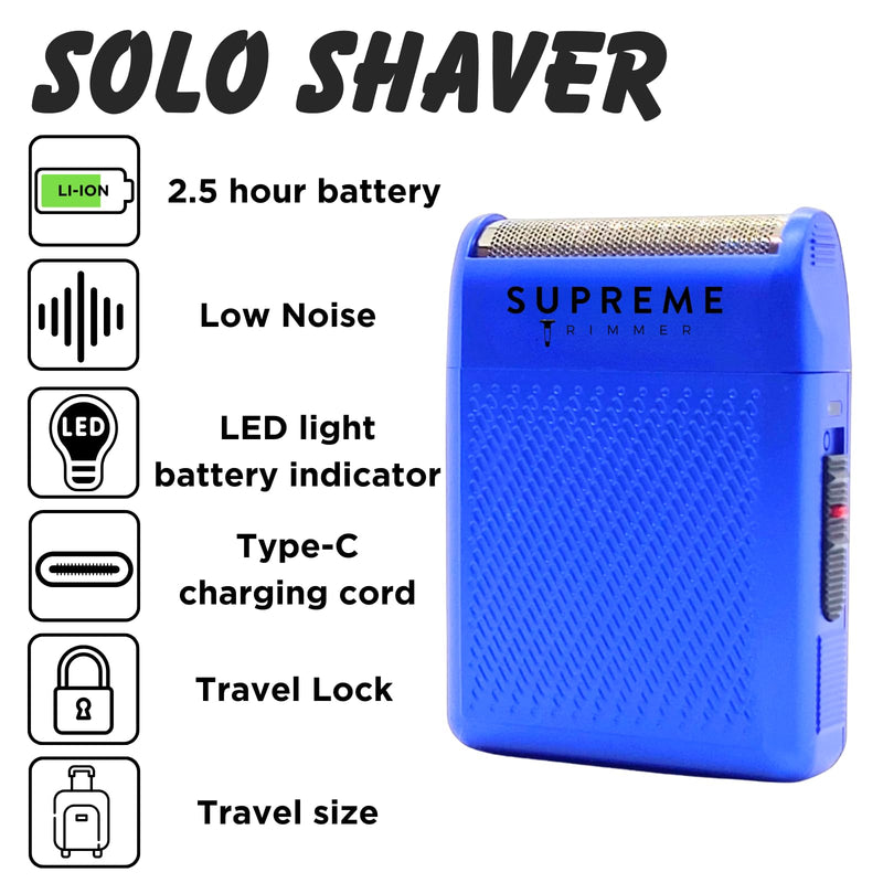 Supreme Trimmer Solo Single Foil Shaver for Pocket | 150 Min Runtime Cordless use, Powerful USB-C Mini Travel Razor for Professional & Home use | STF101 Blue