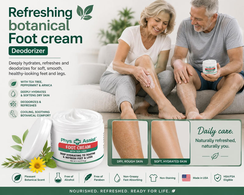 PhysAssist Foot Cream with Tea Tree – Deep Hydrating Foot & Leg Cream for Dry, Tired & Sensitive Skin – Refreshing Moisture Support with Peppermint, Menthol & Vitamin E – 4 oz Jar | For Dry, Tired & Sensitive Feet & Legs - Cooling Refresh with Peppermi...