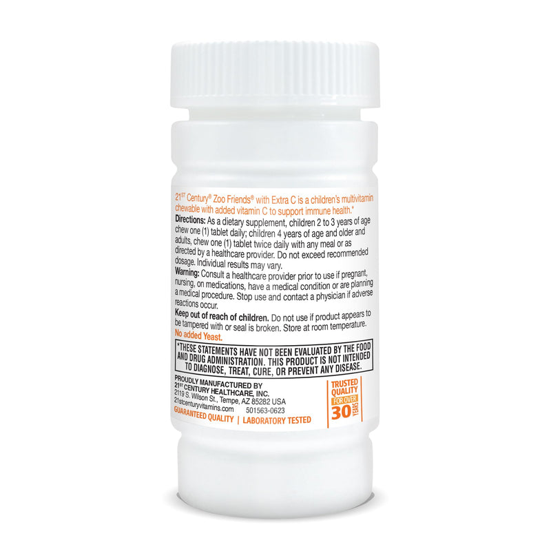 21st Century Zoo Friends Kids Multivitamin with Extra C, 60 Count | Children's Chewable Multivitamin with Extra Vitamin C & Antioxidants, Daily Nutrition & Immune Support, Kids Love Them 1