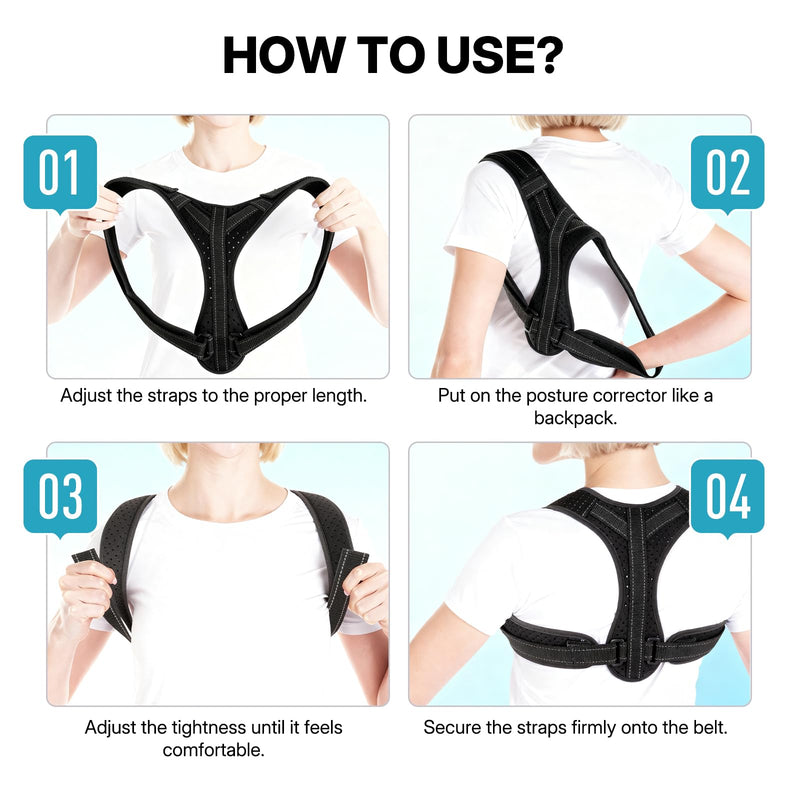 Posture Corrector for Men and Women, Adjustable Back Brace Straightener, Breathable Shoulder, Neck, Clavicle & Mid-Back Support, Relieve Slouching, Hunching, and Back Pain,One Size One Size