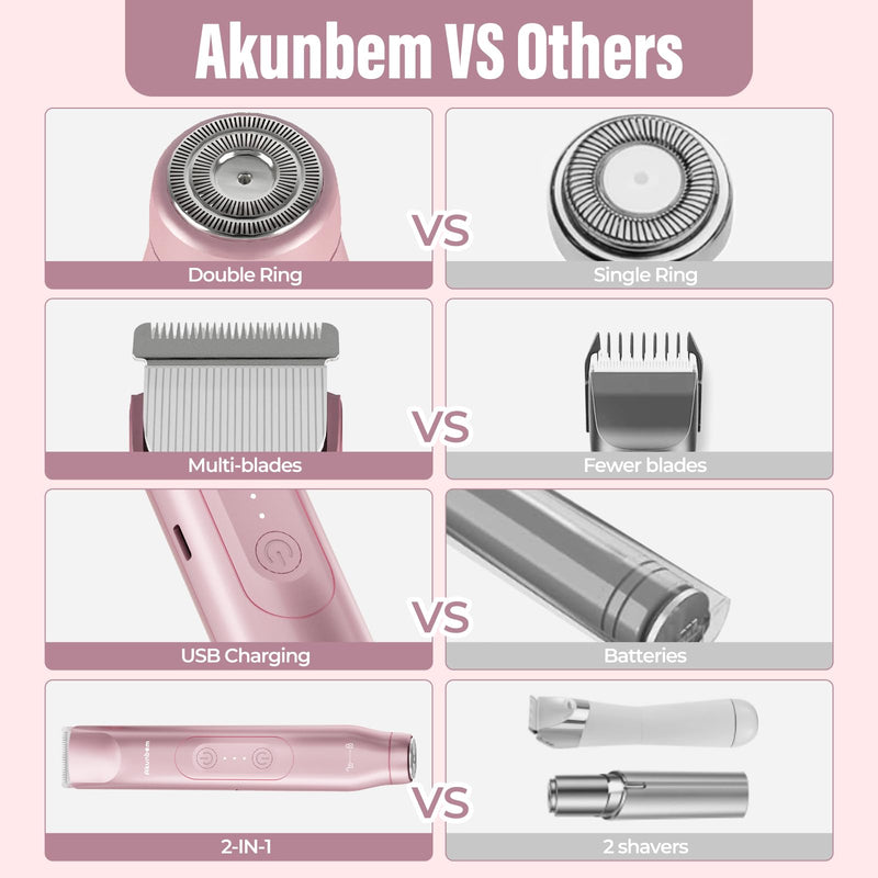 [Australia] - Women Electric Shaver Dual Head Bikini Trimmer for Women IPX7 Waterproof Wet & Dry Use Body Hair Trimmer and Facial Hair Remover for Bikini Underarm Leg Arm Body Face (Pink) Pink 