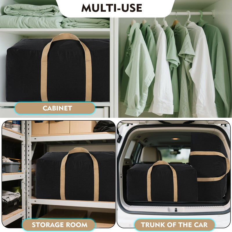 Canvas Storage Duffle Bag, Black, 31''x15''x15'', 1 Count | Large Capacity, Moving Bag,Comforter Organizer, Tan Handles, Washable, Reusable, for Sheets Blankets Bedding Pillows,Clothes 31''x15''x15''
