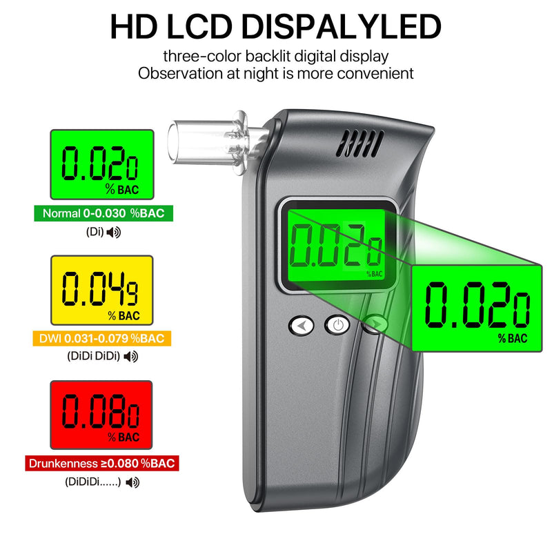 [Australia] - Breathalyzer | Professional Breathalyzers for Alcohol with LCD Digital Display | Portable Alcohol Tester for Home and Party Use(10 Mouthpieces) Grey 