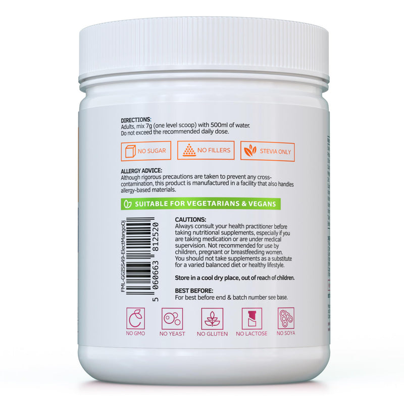 Electrolyte Powder with Osmolytes - Natural Mango & Orange Flavour - 420g (60 Servings) - Sugar-Free with Vitamins & Minerals - Vegan - UK Made