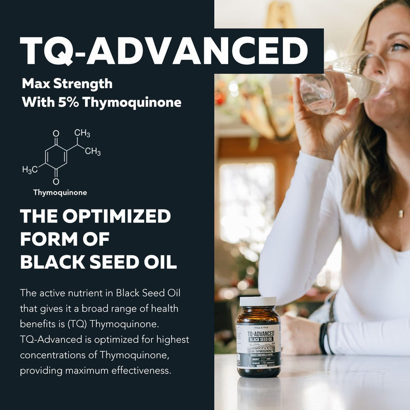 [Australia] - Black Seed Oil Capsules | 5% Thymoquinone - TQ-Advanced® | Maximum Strength - 500 mg of Oil per Capsule - 15:1 Oil Concentrate from Nigella Sativa, Raw Form, Vegan, Glass Bottle (60 Capsules) 