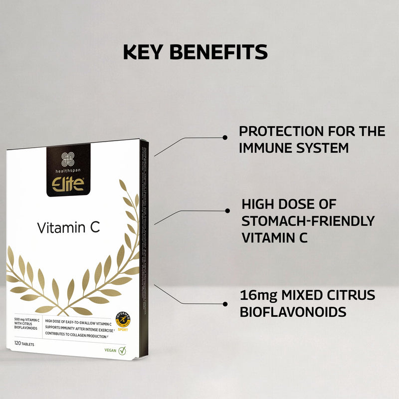 Healthspan Elite Vitamin C 500mg Chewable Tablets (4 Months’ Supply) | Stomach Friendly Vitamin C to Support Your Immune Health | All Blacks Official Partner | Informed Sport Accredited | Vegan