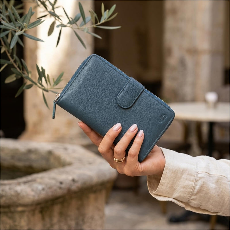 Big Fat RFID Blocking Leather Organizer Checkbook Wallets For Women - Clutch TEAL BLUE