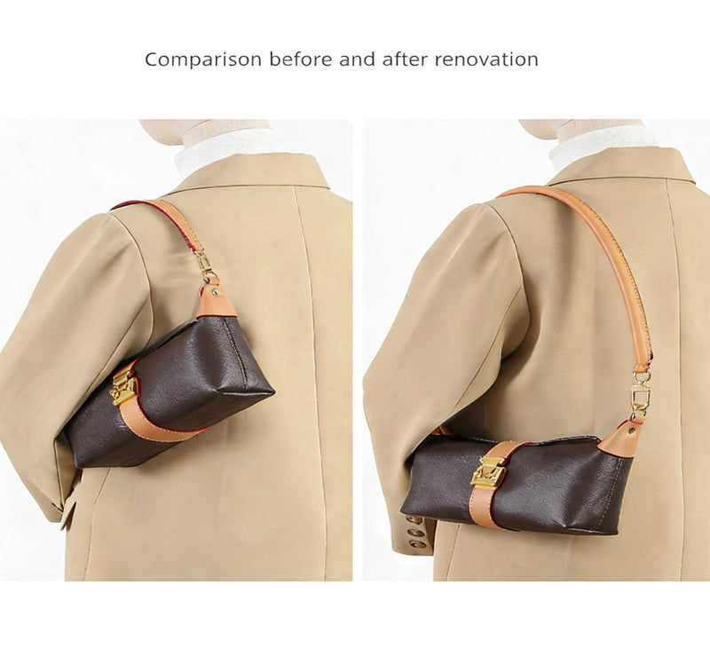 Genuine Vachetta Leather Shoulder Short Strap Replacement Fit for Graceful Damier or Speedy 25 30 35 Bag & Soft Speedy 30, Top Cowhide Leahter Bag Rolled Strap (Length:27.5in-Beeswax) BEESWAX