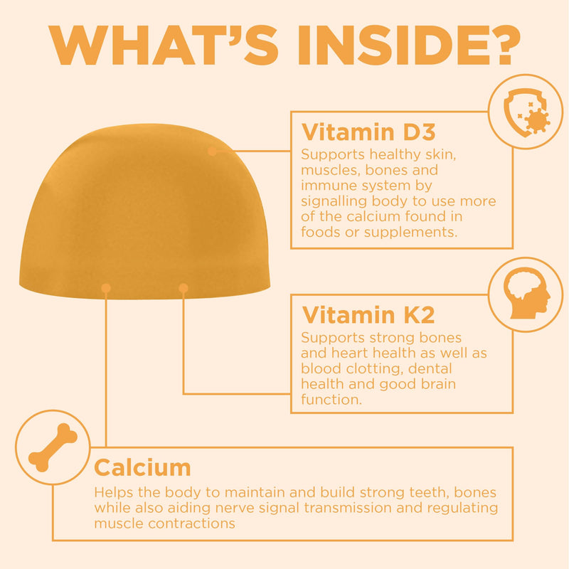 Vitamin D3 + K2 + Calcium Gummies x60 | D3 (4000 IU) K2 MK-7 (100 μg) + Calcium (500mg) | Sweet Mango Flavour | 2 Months Supply | Supports Skin, Bones, Teeth, Immunity | UK Formulated | Vegan