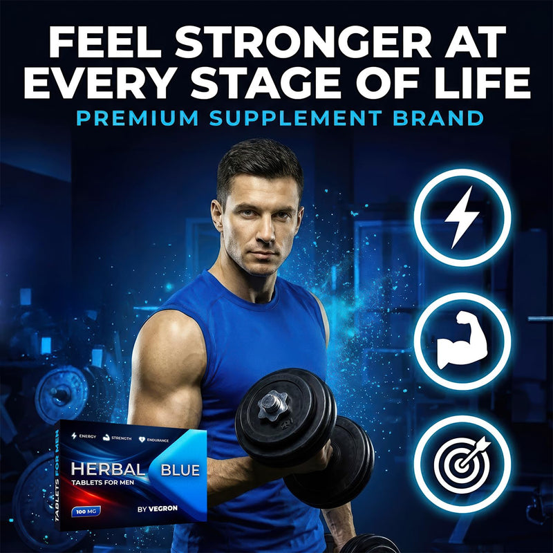 Herbal Blue - Men’s Daily Support – 20 Blue Tablets 100mg | Strong Natural Herbal Supplement for Men | Supports Energy, Vitality & Endurance | Daily Wellness & Performance Formula | UK Made 20 count (Pack of 1)