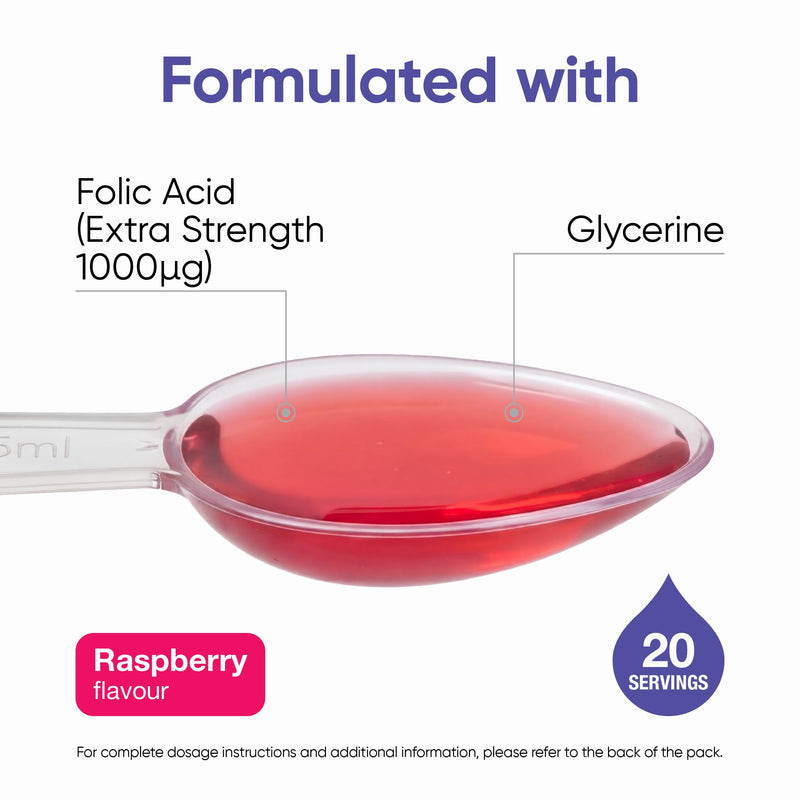 High Strength Folic Acid Liquid 1000µg per 5ml, Pregnancy Vitamins for Women, High Dose Prenatal Folate Supplement, Reduces Tiredness, Supports Blood Formation, Vegan Vitamin B9, UK Made 100ml