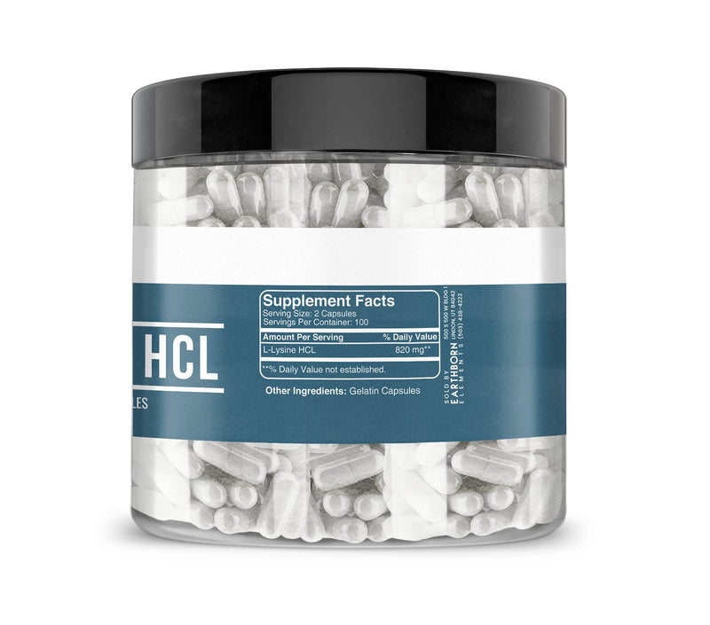[Australia] - Earthborn Elements L-Lysine HCL 200 Capsules, Pure & Undiluted, No Additives 200 Count (Pack of 1) 
